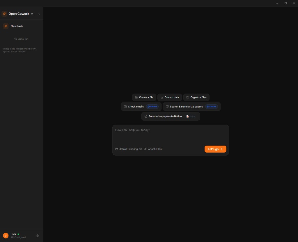 Open Cowork desktop UI