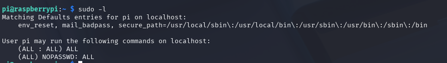 pi user's Sudo permissions