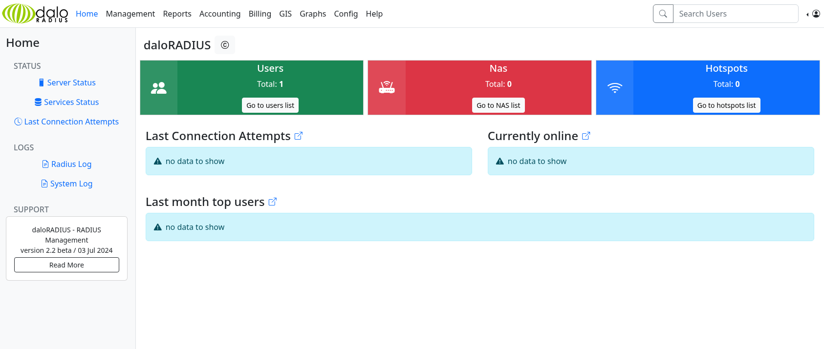 Underpass admin page